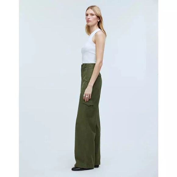 Madewell Griff Pants Superwide Leg Cargo Garment Dye Desert Olive Green NWT 27 - Picture 4 of 12